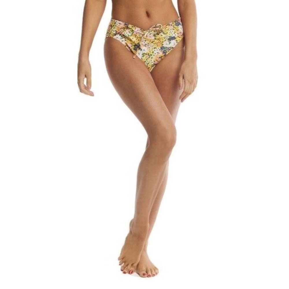Time and Tru Women's plus 3X Floral Printed Cinched Bikini Swim Bottoms Yellow